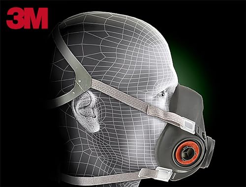 3M Half Facepiece Reusable Respirator 6100, NIOSH, Four-Point Harness, Comfortable Fit, Dual Airline Supplied Air Compatible, Bayonet Connections, Painting, Sanding, Cleaning, Small