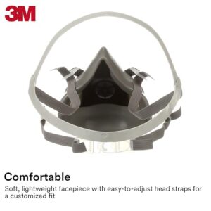 3M Half Facepiece Reusable Respirator 6100, NIOSH, Four-Point Harness, Comfortable Fit, Dual Airline Supplied Air Compatible, Bayonet Connections, Painting, Sanding, Cleaning, Small