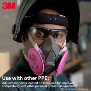 3M Half Facepiece Reusable Respirator 6100, NIOSH, Four-Point Harness, Comfortable Fit, Dual Airline Supplied Air Compatible, Bayonet Connections, Painting, Sanding, Cleaning, Small