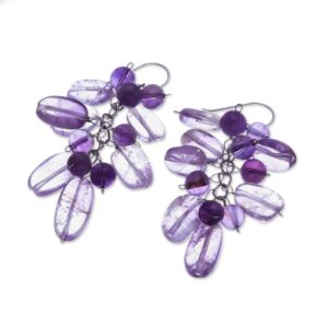 NOVICA Artisan Handcrafted .925 Sterling Silver Cluster Earrings | Handmade Dangle Earring | Jewelry Dangle Earring | Amethyst Cluster Earrings | Beaded Dangle Earrings | Artisan Earrings