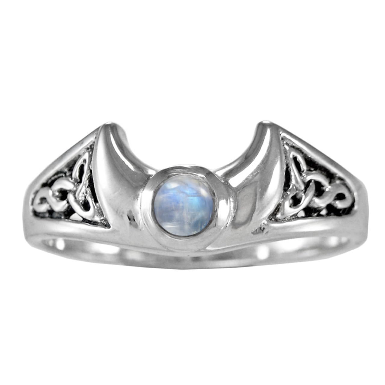 Sterling Silver Crescent Moon Celtic Knot Ring with Rainbow Moonstone 8