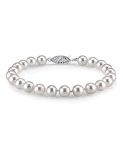 the pearl source white freshwater pearl bracelet for women - cultured pearl bracelet with 14k gold plated clasp with genuine cultured pearls, 7.0-7.5mm