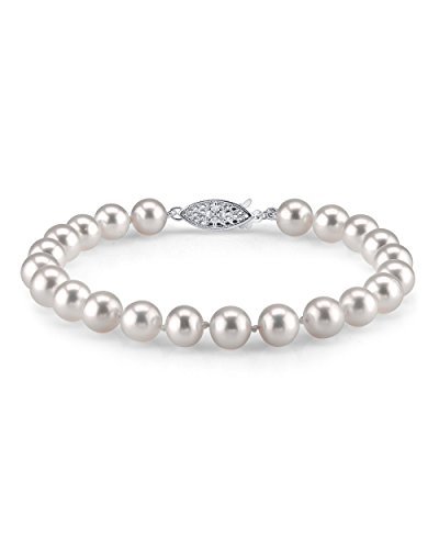 The Pearl Source White Freshwater Pearl Bracelet for Women - Cultured Pearl Bracelet with 14k Gold Plated Clasp with Genuine Cultured Pearls, 7.0-7.5mm