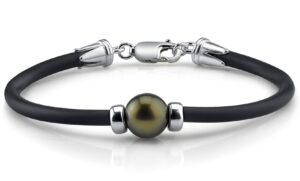 the pearl source pearl bracelet 11-12mm black tahitian pearl with rubber band and sterling silver clasp