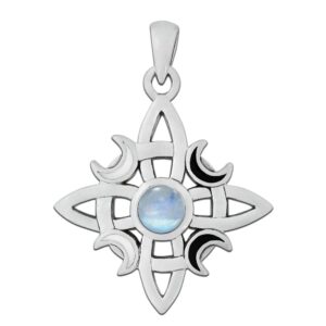 .925 sterling silver witches knot pendant - wiccan pagan witchcraft jewelry with rainbow moonstone