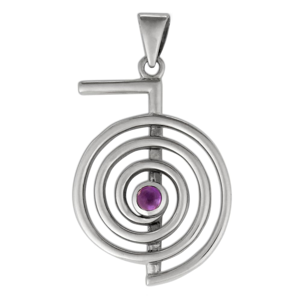 Moonlight Mysteries Sterling Silver Amethyst Cho Ku Rei Reiki Symbol Pendant