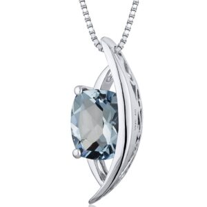 peora aquamarine pendant necklace for women 925 sterling silver, natural gemstone, 2 carats radiant cut 8x6mm, vintage floating solitaire design with 18 inch chain