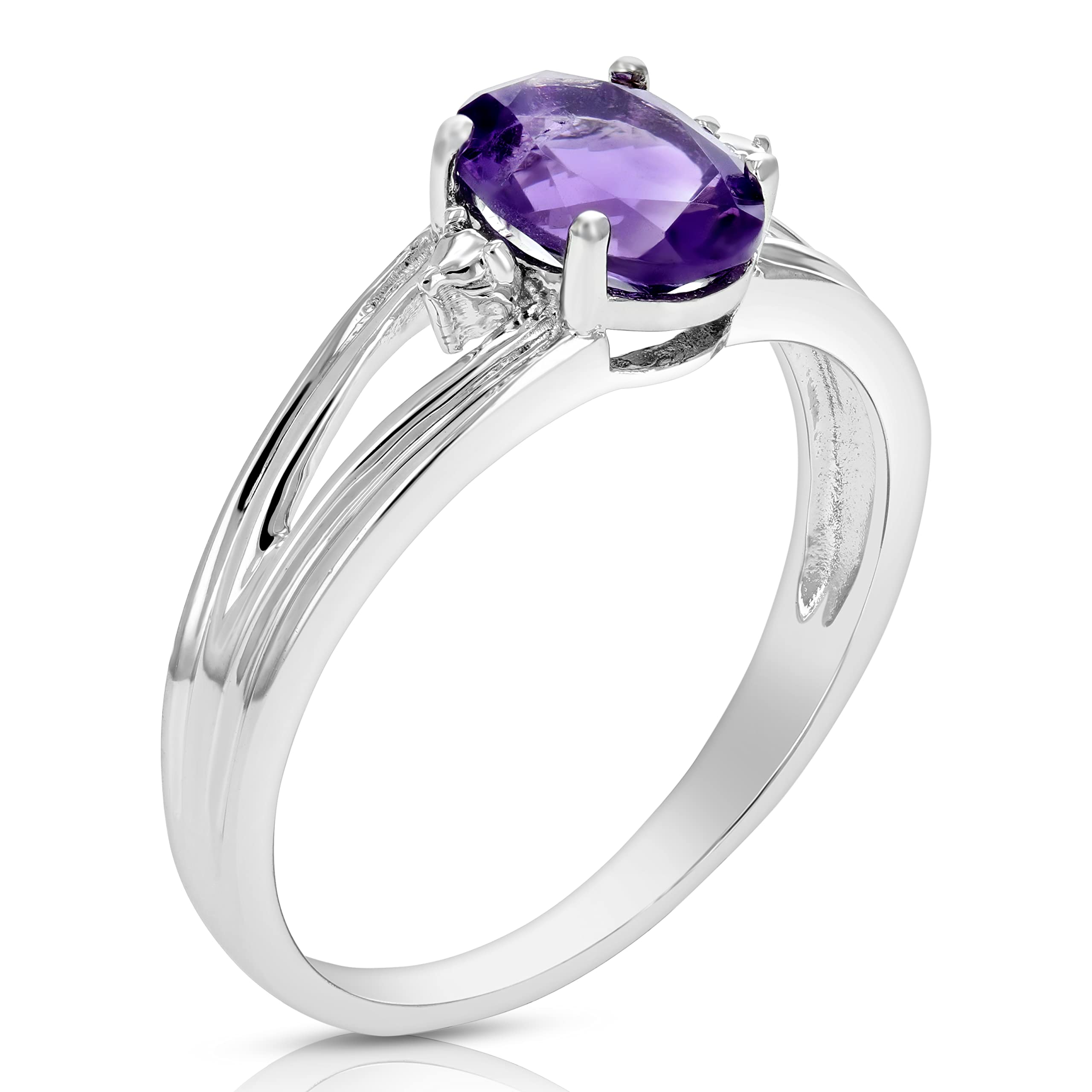 VIR JEWELS 1.20 cttw Purple Amethyst Ring .925 Sterling Silver with Rhodium Oval 8x6 MM Size 9