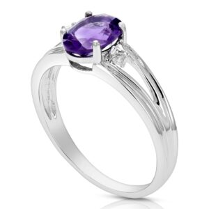 VIR JEWELS 1.20 cttw Purple Amethyst Ring .925 Sterling Silver with Rhodium Oval 8x6 MM Size 9