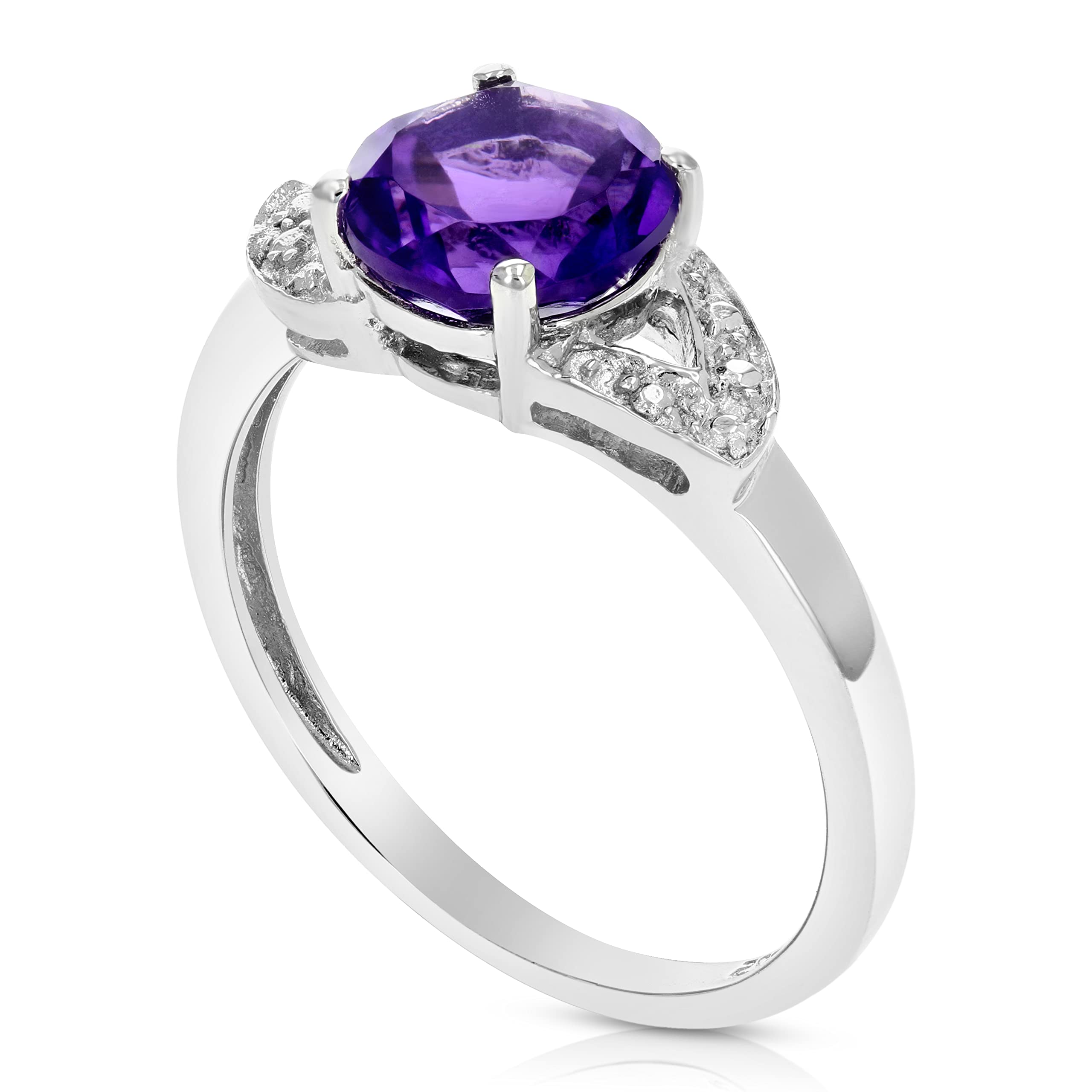 VIR JEWELS 1.20 cttw Purple Amethyst Ring .925 Sterling Silver Rhodium Round Beads 7 MM Size 7