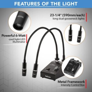 AmScope LED-6W Powerful 6 Watt LED Dual Gooseneck Lights Illuminator, Black, 1 Count (Pack of 1)