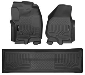 husky liners weatherbeater floor mats | fits 2012 - 2016 ford f-250/f-350 crew cab w/ds ft rest & w/o manual transfer case shifter | front & 2nd row, 3-pc black - 99711