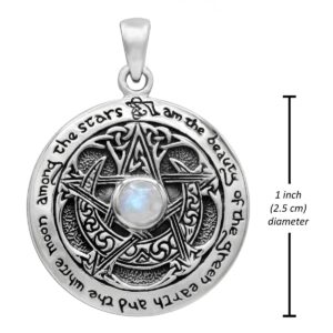 Dryad Design Moon Pentacle Pendant - Rainbow Moonstone Pentagram Sterling Silver Celtic Pagan Jewelry for Men & Women