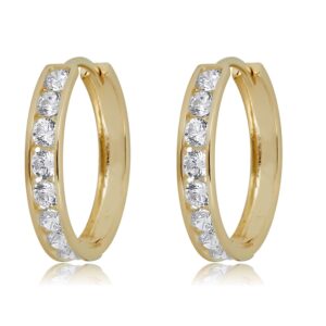 avora 10k yellow gold channel set simulated diamond cz huggie hoop earrings