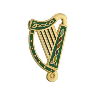 solvar irish harp brooch gold plated & green enamel made in ireland