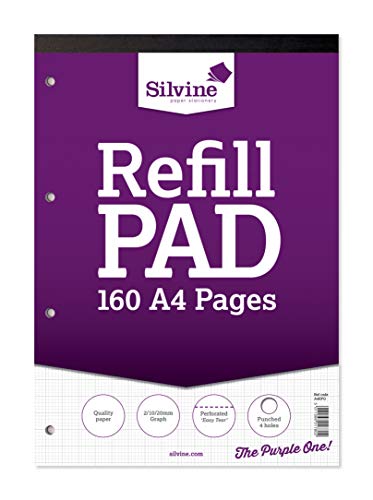 Silvine A4 Refill Pad - 2/10/20 mm Graph (160 Pages) Single,White