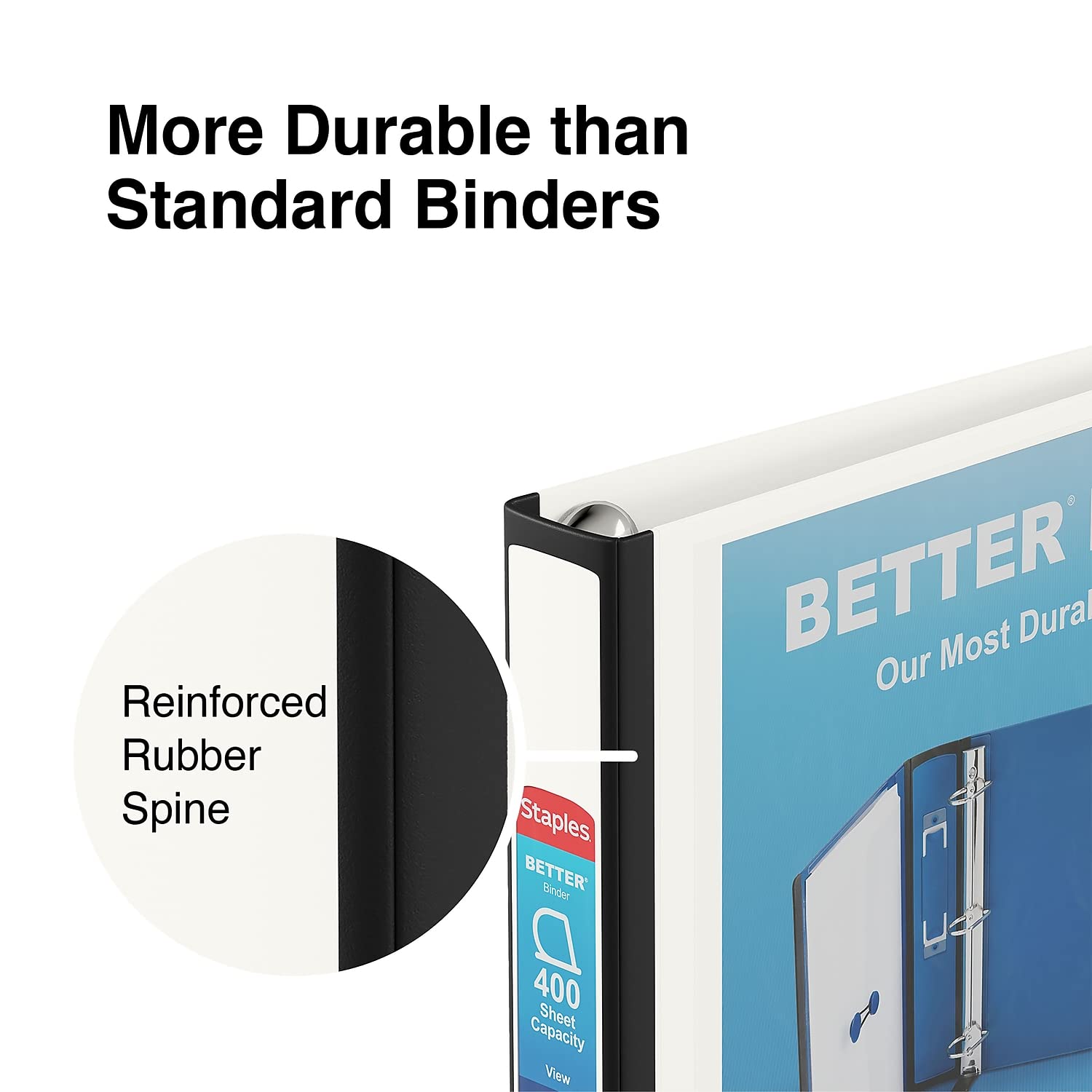 1-1/2 Inch Staples Better View Binders with D-Rings (White)