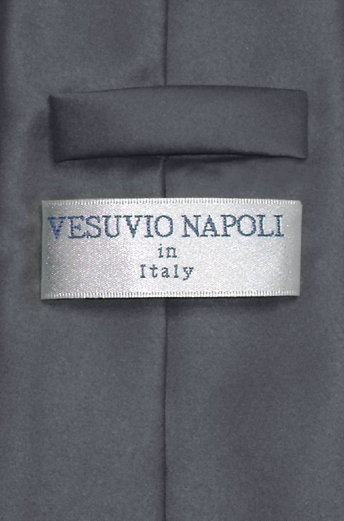 Vesuvio Napoli NeckTie Solid CHARCOAL GREY Color Men's Dark Gray Neck Tie