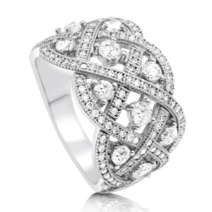 BERRICLE Sterling Silver Woven Cubic Zirconia CZ Statement Art Deco Cocktail Fashion Ring for Women, Rhodium Plated Size 7