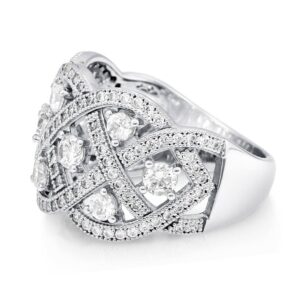 BERRICLE Sterling Silver Woven Cubic Zirconia CZ Statement Art Deco Cocktail Fashion Ring for Women, Rhodium Plated Size 7