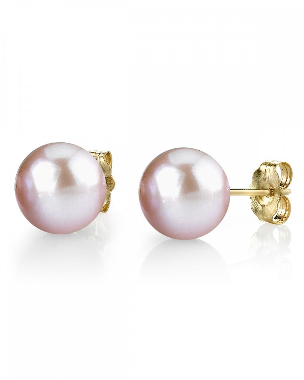 THE PEARL SOURCE Round Pink Freshwater Real Pearl Earrings for Women - 14k Gold Stud Earrings | Hypoallergenic Earrings with Genuine Cultured Pearls, 7.0-7.5mm