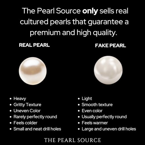 THE PEARL SOURCE Round White Freshwater Real Pearl Earrings in AAAA Quality for Women - 14k Gold Stud Earrings | Hypoallergenic Earrings with Genuine Cultured Pearls, 9.0-9.5mm