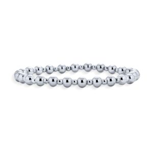 modern classic polished round alternating 3-5mm ball bead stretch bracelet for women teen stretchable shinny .925 sterling silver