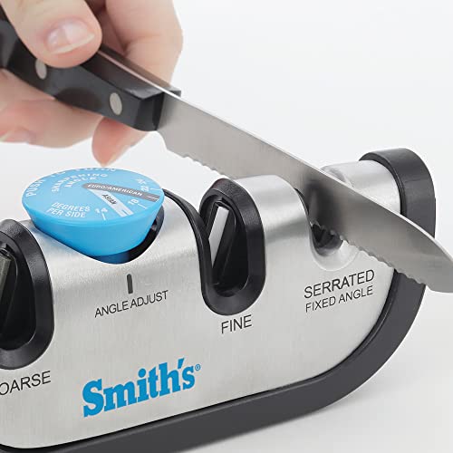 Smith’s 50146 Adjustable Angle Knife Sharpener - Stainless - Adjustable Sharpening Angles - Repair, Restore & Polish Blades - 2-Stage Handheld Manual Sharpener - Kitchen, Straight & Serrated Knives