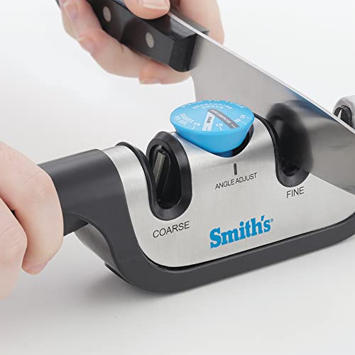 Smith’s 50146 Adjustable Angle Knife Sharpener - Stainless - Adjustable Sharpening Angles - Repair, Restore & Polish Blades - 2-Stage Handheld Manual Sharpener - Kitchen, Straight & Serrated Knives