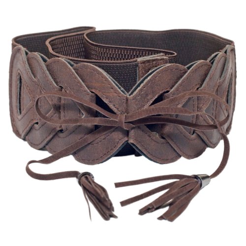 eVogues Plus Size Braided Look Elastic Fashion Belt Brown - One Size Plus