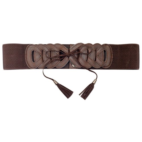 eVogues Plus Size Braided Look Elastic Fashion Belt Brown - One Size Plus