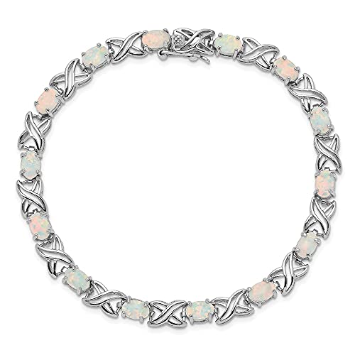 925 Sterling Silver 8.5 inch Created Opal Kisses Chain Gemstone Tennis Bracelet