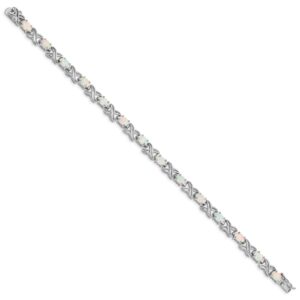 925 Sterling Silver 8.5 inch Created Opal Kisses Chain Gemstone Tennis Bracelet