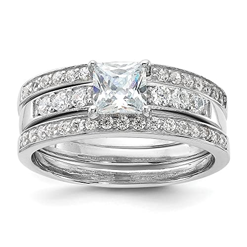 IceCarats 925 Sterling Silver Cubic Zirconia CZ 3-piece Wedding Band Engagement Ring Bridal Jewelry Set