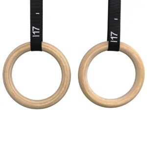 CFF Wood Olympic Rings 1.25" Diameter - 18' Black Extra Wide Numbered Straps