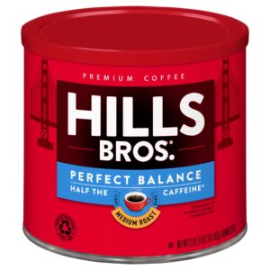 hills bros perfect balance ground coffee, medium roast,full-bodied classic rich taste, half the caffeine, 23 oz