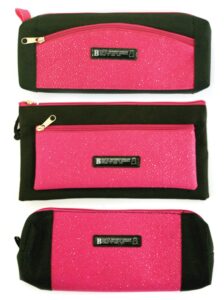 just stationery assorted shaped glitter pencil case - pink/black