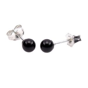 Trustmark 925 Sterling Silver 4mm Black Onyx Ball Stud Post Earrings