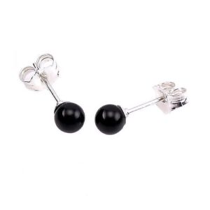 Trustmark 925 Sterling Silver 4mm Black Onyx Ball Stud Post Earrings