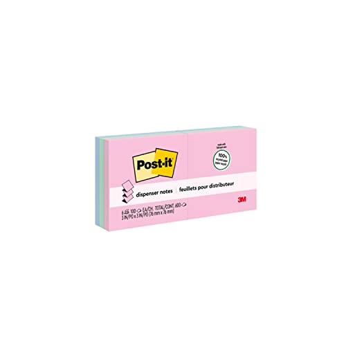 Post-it Greener Pop-up Notes, 3x3 in, 6 Pads, America's #1 Favorite Sticky Notes, Sweet Sprinkles Collection, Pastel Colors, Clean Removal, 100% Recycled Material (R330RP-6AP)