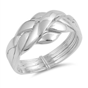 DoubleAccent Sterling Silver 4 pcs Band Puzzle Ring 11mm (Size 5 to 15) Size 6