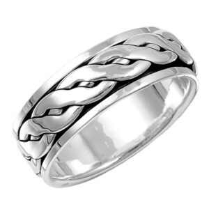 Double Accent Sterling Silver Braided Spinner Ring 8mm (Size 7 to 14) Size 8