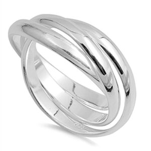 Double Accent Sterling Silver Plain Russian Wedding Ring Trinity Interlocking Rolling Band 9mm (Size 4 to 13) Size 11