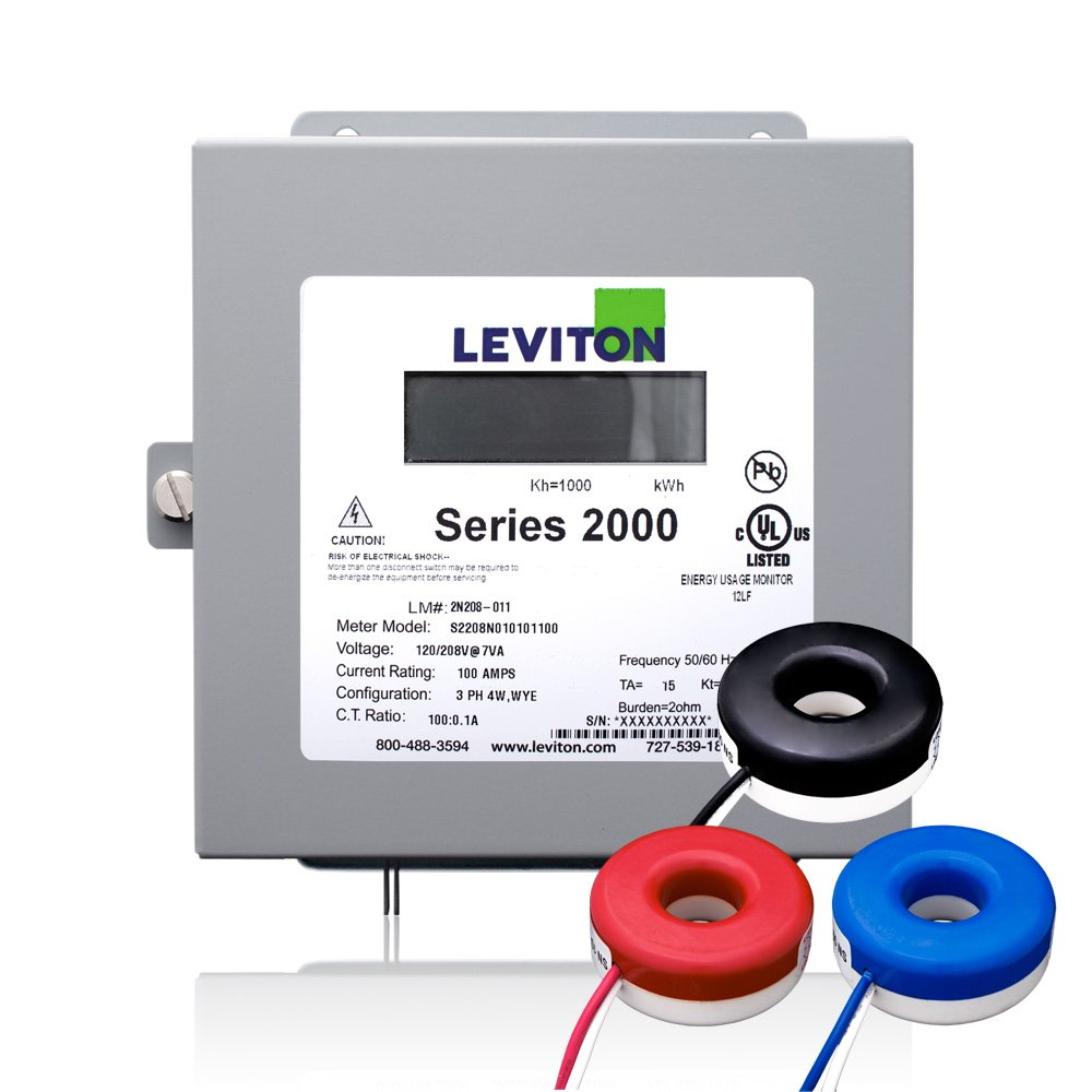 Leviton 2K208-1SW Series 2000 480V 3P4W 100A Indoor Kit with 3 Solid Core CTs