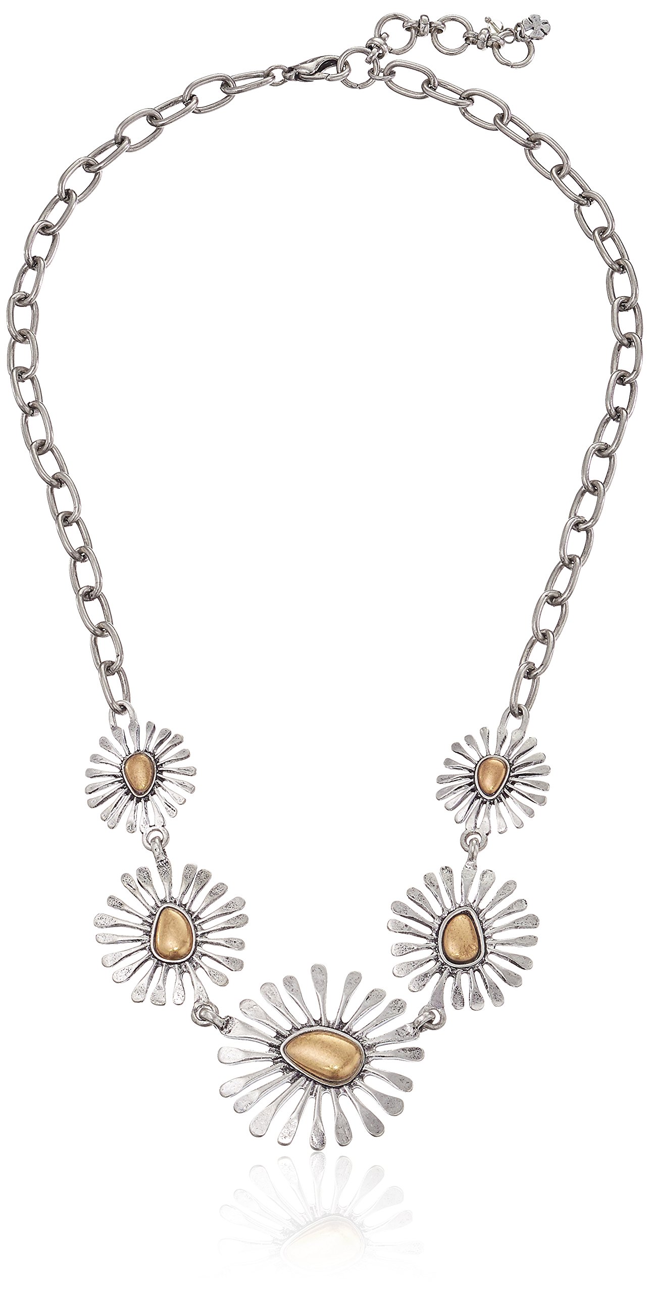 Lucky Brand Women's Floral Collar Necklace Two-Tone Chain Necklace 20" + 2' Extender