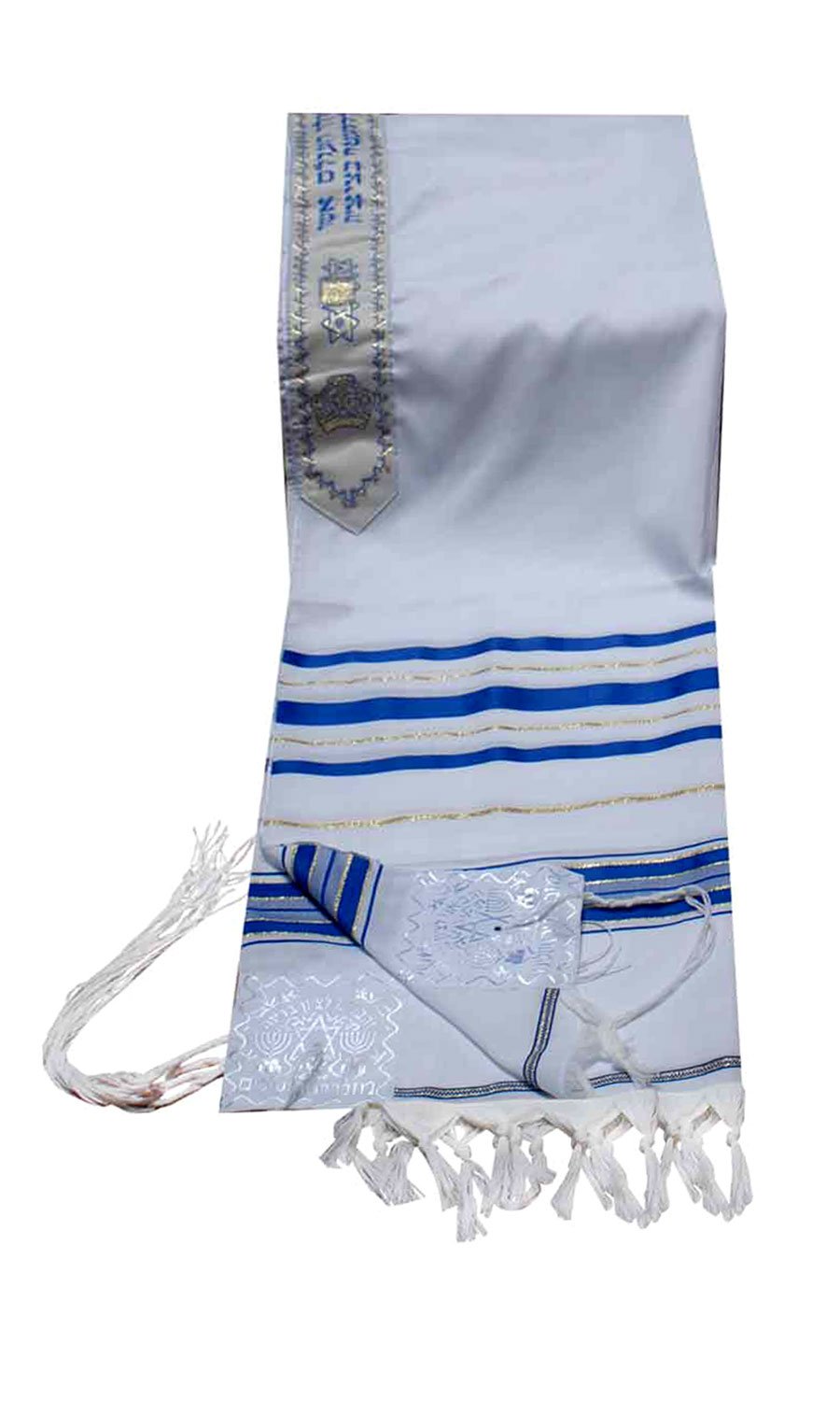 Talitnia Acrylic Tallit (Imitation Wool) Prayer Shawl Blue and Gold Stripes in Size 18" Long and 72" Wide