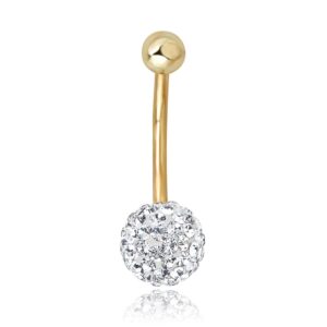 avora 10k yellow gold swarovski elements crystal ball belly button ring body jewelry (14 gauge)