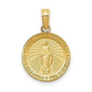 IceCarats 14K Yellow Gold Our Lady of Miraculous Medal Blessed Virgin Mary Necklace Charm Pendant 20mm x 13mm Only