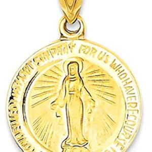 IceCarats 14K Yellow Gold Our Lady of Miraculous Medal Blessed Virgin Mary Necklace Charm Pendant 20mm x 13mm Only