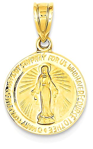 IceCarats 14K Yellow Gold Our Lady of Miraculous Medal Blessed Virgin Mary Necklace Charm Pendant 20mm x 13mm Only